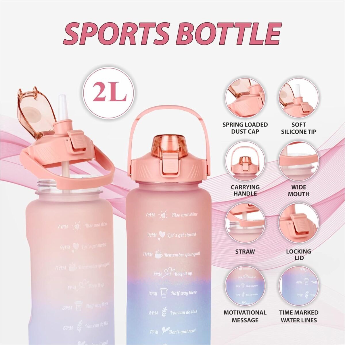 Motivational Water Bottle with Mobile Stand - 2L - Image 7