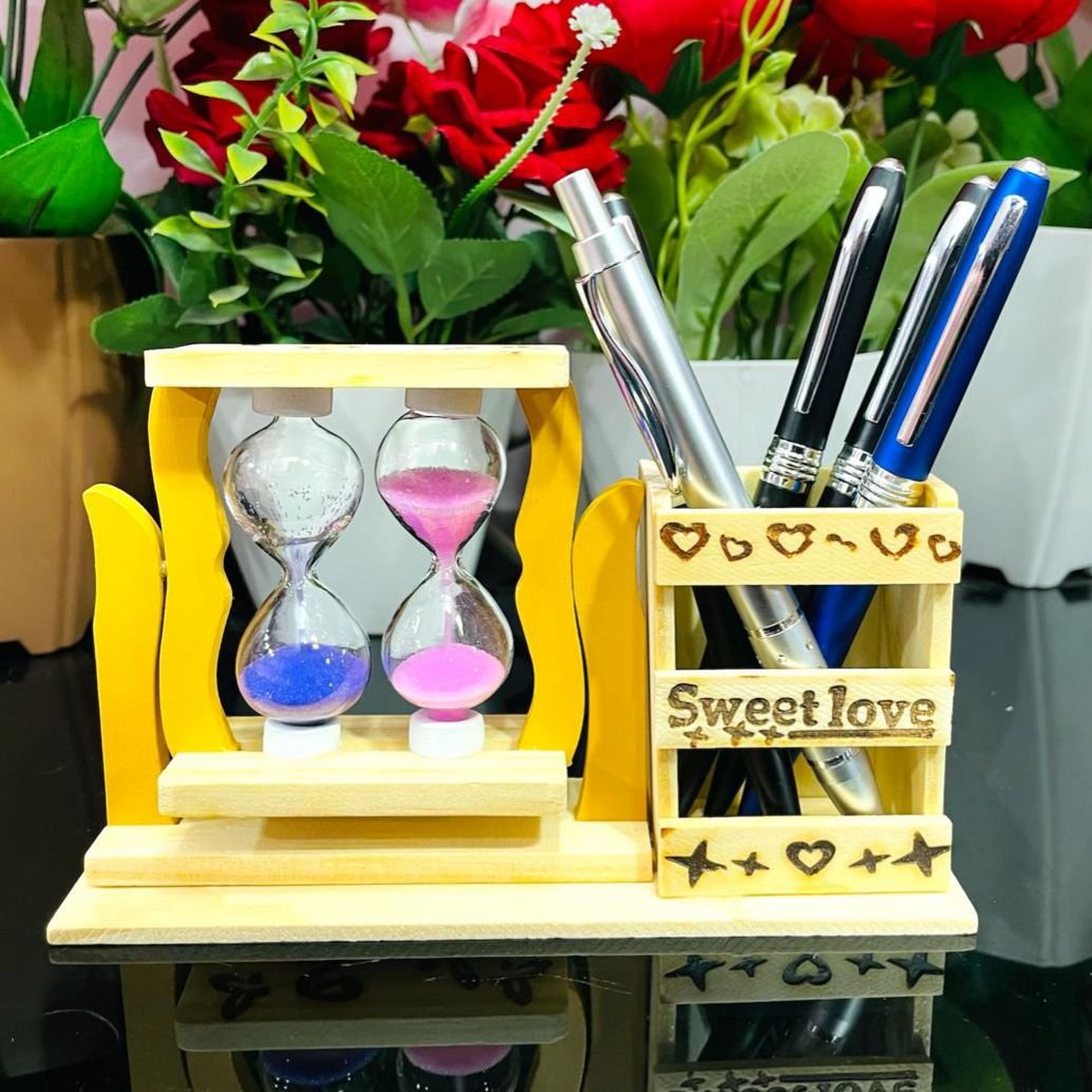MS1283 Dual Sand Timer With Wooden Pen Stand ⏱️ - Image 1